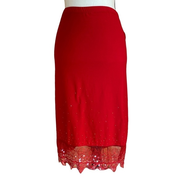 Red embellished sequins red pencil skirt size M - Picture 1 of 10